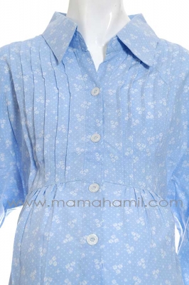 Baju Hamil Jumbo Panjang Kerja Sakura Biru Muda
